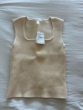 Nordstrom Ribbed Square Neck Tank Top — Cream